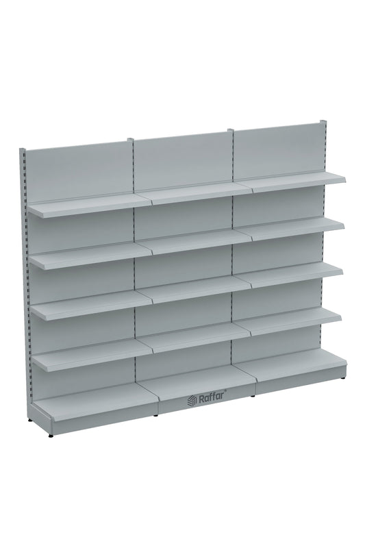 Raft de perete modular pentru supermarket – 5 nivele, alb, 3 unități – L270 × H220 × A30/40 cm