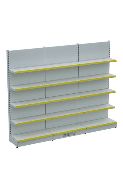Bazalı Market Duvar Rafı – 5 Katlı Beyaz, 3 Ünite – W270 × H220 × D30/40 cm