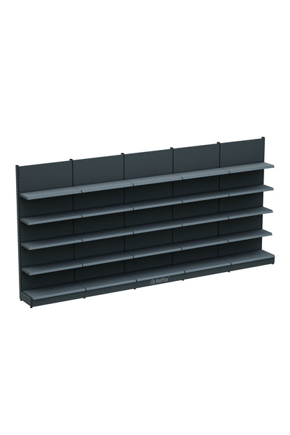 Bazalı Market Duvar Rafı – 5 Katlı Beyaz, 5 Ünite – W450 × H220 × D30/40 cm