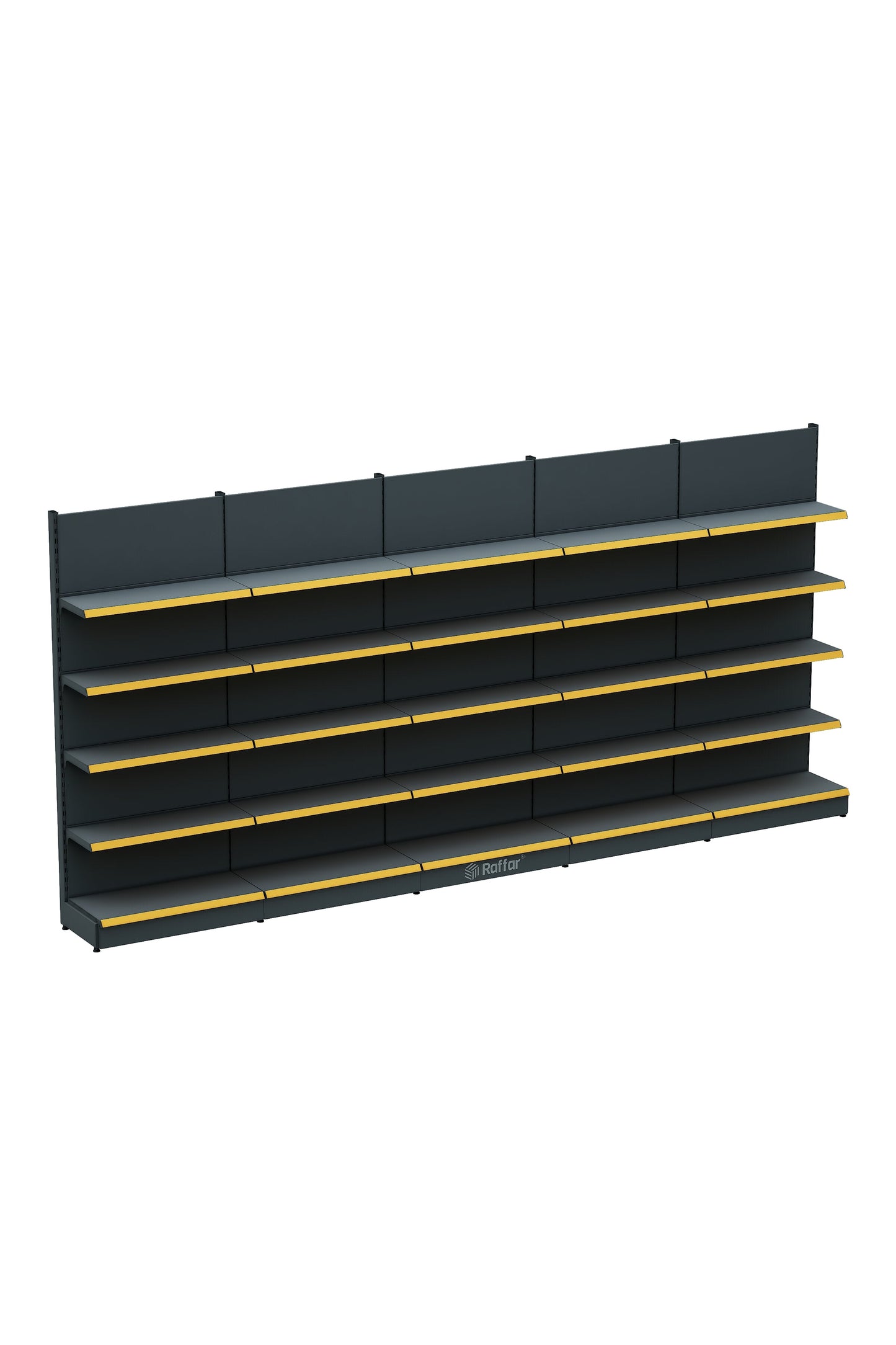 Bazalı Market Duvar Rafı – 5 Katlı Beyaz, 5 Ünite – W450 × H220 × D30/40 cm