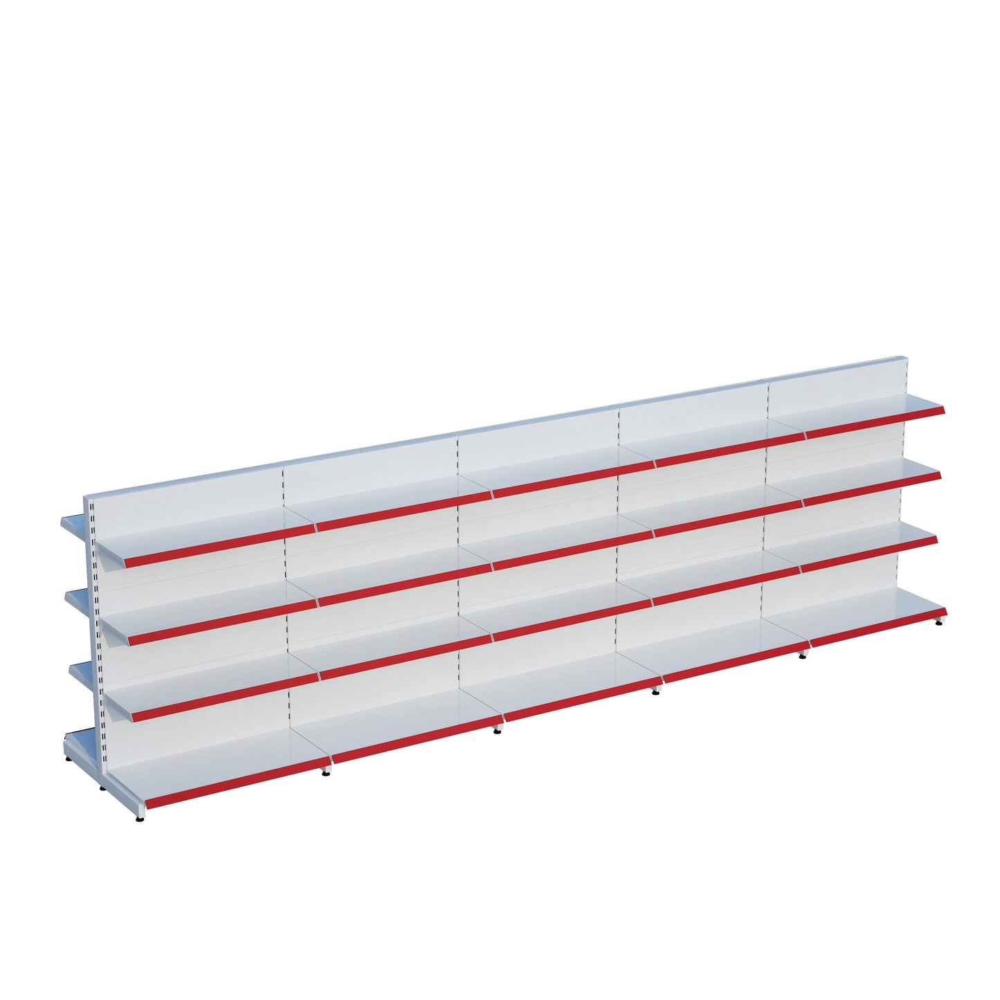 Beyaz Metal Çift Yönlü Orta Reyon 4 Katlı 5'li Birleşik  Market Raf Sistemi | Market Rafı | G450CM Yükseklik H140 CM|