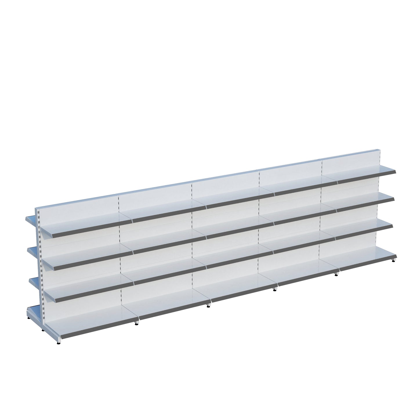 Beyaz Metal Çift Yönlü Orta Reyon 4 Katlı 5'li Birleşik  Market Raf Sistemi | Market Rafı | G450CM Yükseklik H140 CM|