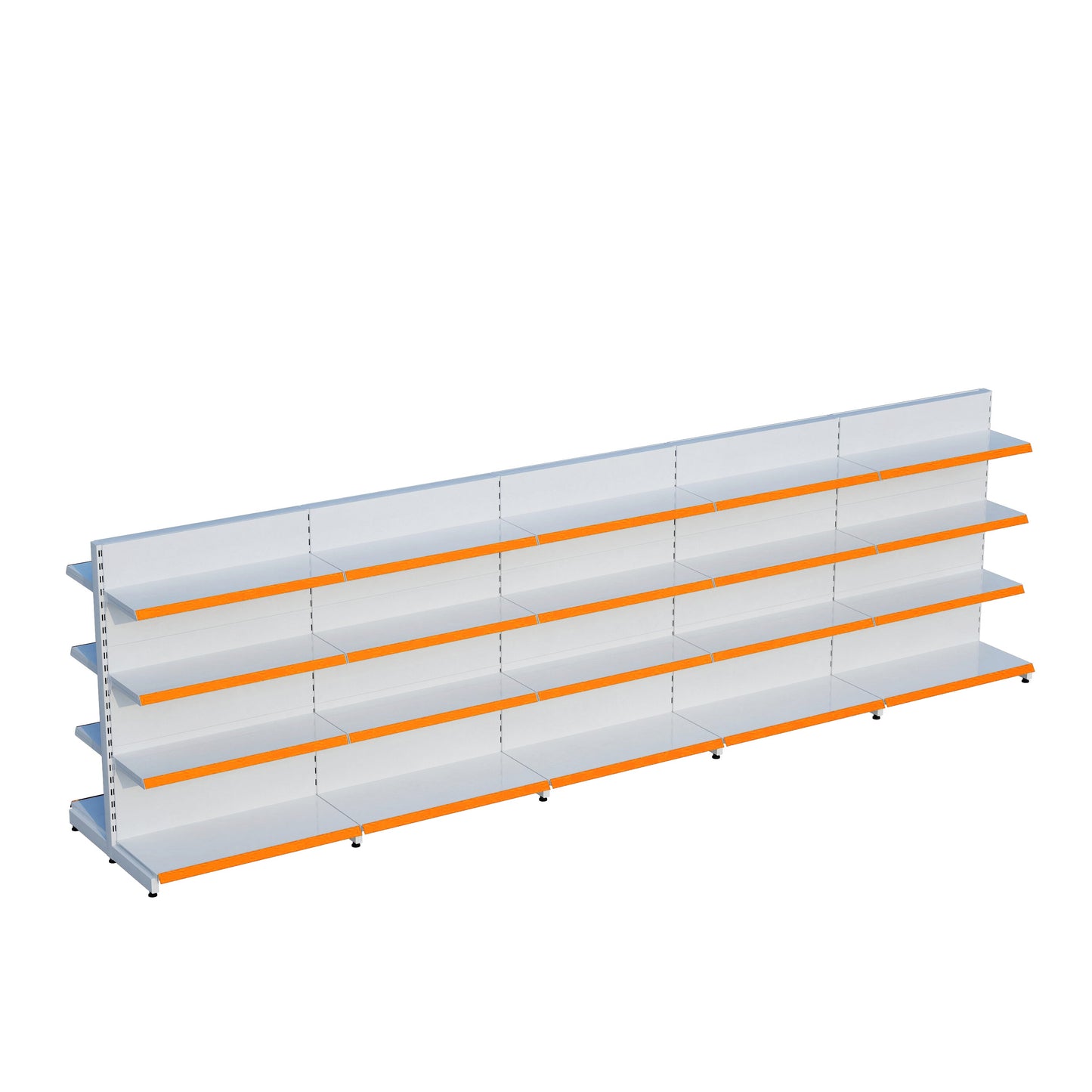 Beyaz Metal Çift Yönlü Orta Reyon 4 Katlı 5'li Birleşik  Market Raf Sistemi | Market Rafı | G450CM Yükseklik H140 CM|