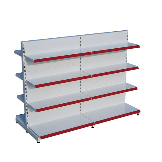 Beyaz Metal Çift Yönlü Orta Reyon 4 Katlı 2'li Birleşik  Market Raf Sistemi | Market Rafı |  G180CM Yükseklik H140 CM|