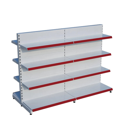 Beyaz Metal Çift Yönlü Orta Reyon 4 Katlı 2'li Birleşik  Market Raf Sistemi | Market Rafı |  G180CM Yükseklik H140 CM| Raffar