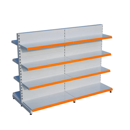Beyaz Metal Çift Yönlü Orta Reyon 4 Katlı 2'li Birleşik  Market Raf Sistemi | Market Rafı |  G180CM Yükseklik H140 CM| Raffar