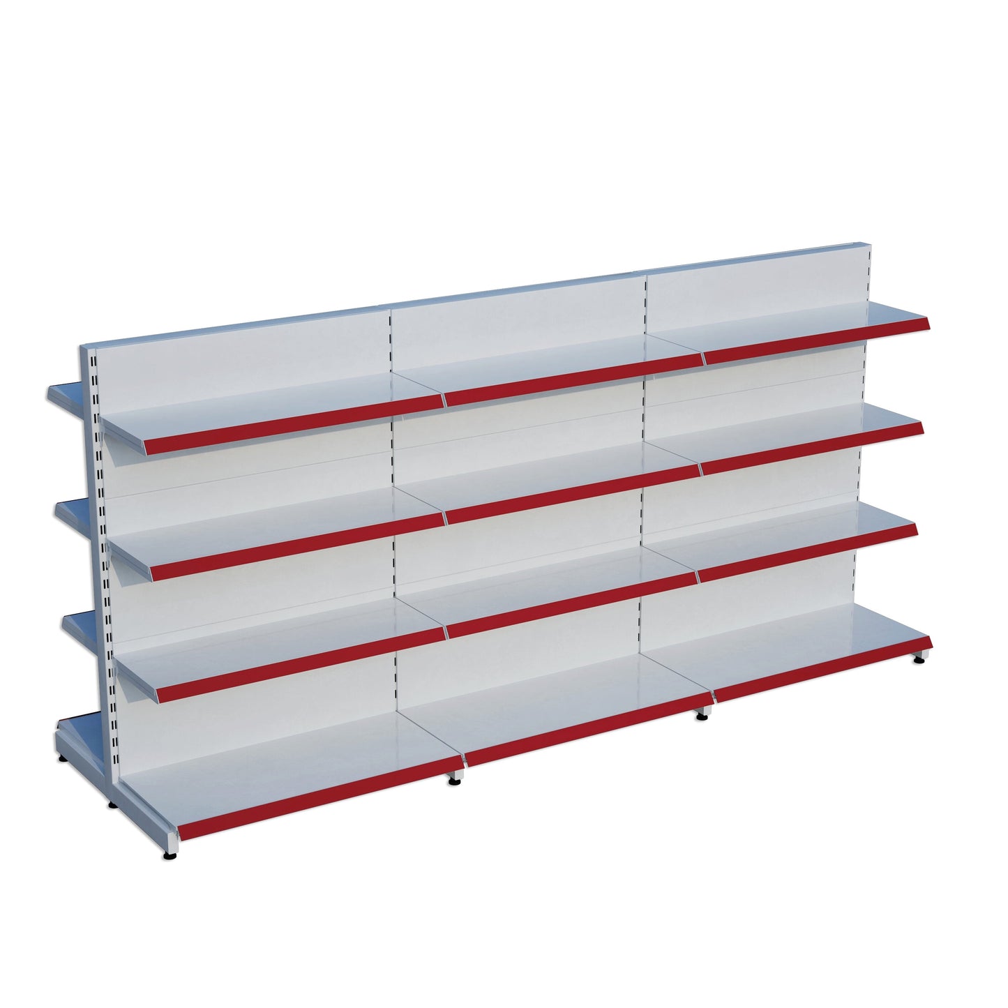 Beyaz Metal Çift Yönlü Orta Reyon 4 Katlı 3'li Birleşik  Market Raf Sistemi | Market Rafı | G270CM Yükseklik H140 CM|