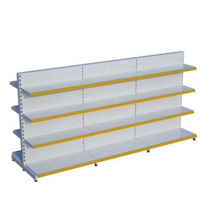 Beyaz Metal Çift Yönlü Orta Reyon 4 Katlı 3'li Birleşik  Market Raf Sistemi | Market Rafı | G270CM Yükseklik H140 CM|