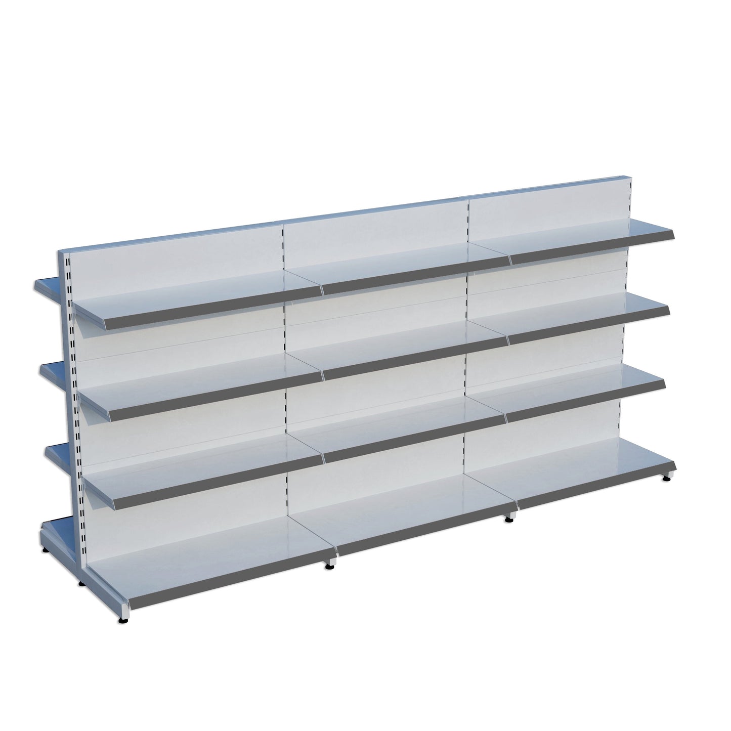 Beyaz Metal Çift Yönlü Orta Reyon 4 Katlı 3'li Birleşik  Market Raf Sistemi | Market Rafı | G270CM Yükseklik H140 CM|