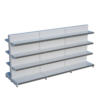 Beyaz Metal Çift Yönlü Orta Reyon 4 Katlı 3'li Birleşik  Market Raf Sistemi | Market Rafı | G270CM Yükseklik H140 CM|