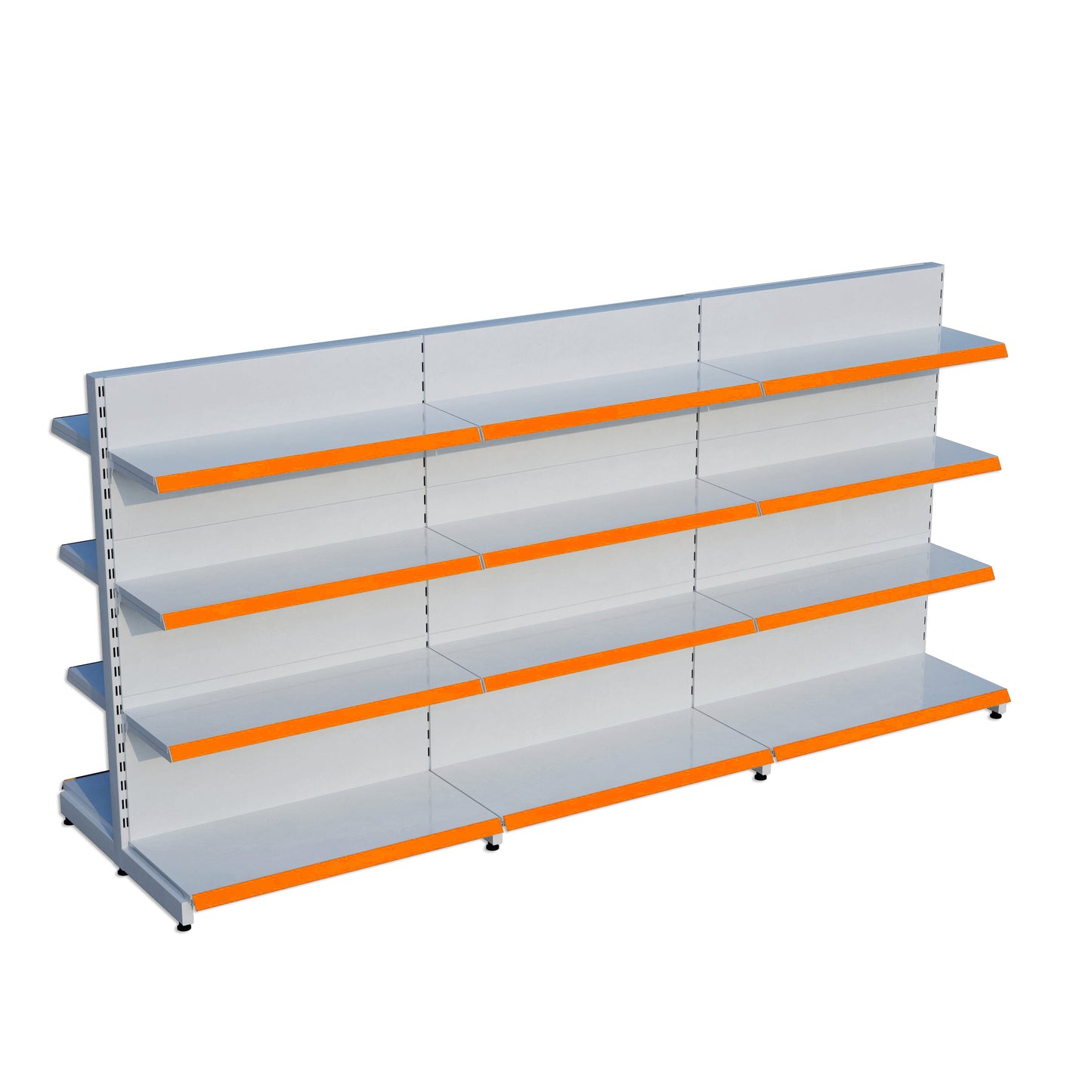 Beyaz Metal Çift Yönlü Orta Reyon 4 Katlı 3'li Birleşik  Market Raf Sistemi | Market Rafı | G270CM Yükseklik H140 CM|