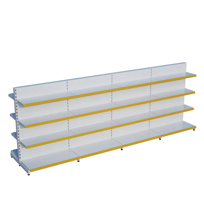 Beyaz Metal Çift Yönlü Orta Reyon 4 Katlı 4'li Birleşik  Market Raf Sistemi | Market Rafı | G360CM Yükseklik H140 CM|