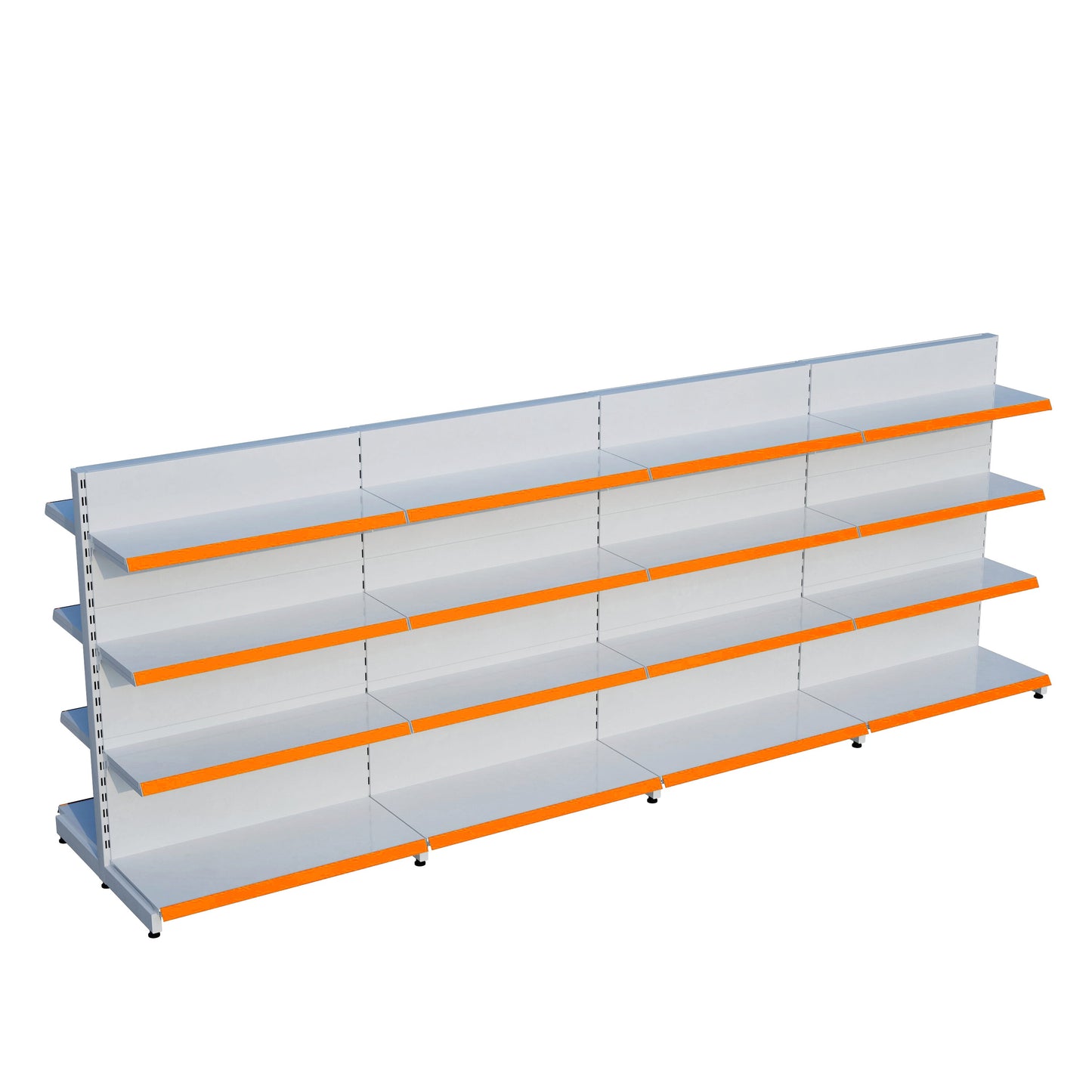 Beyaz Metal Çift Yönlü Orta Reyon 4 Katlı 4'li Birleşik  Market Raf Sistemi | Market Rafı | G360CM Yükseklik H140 CM|