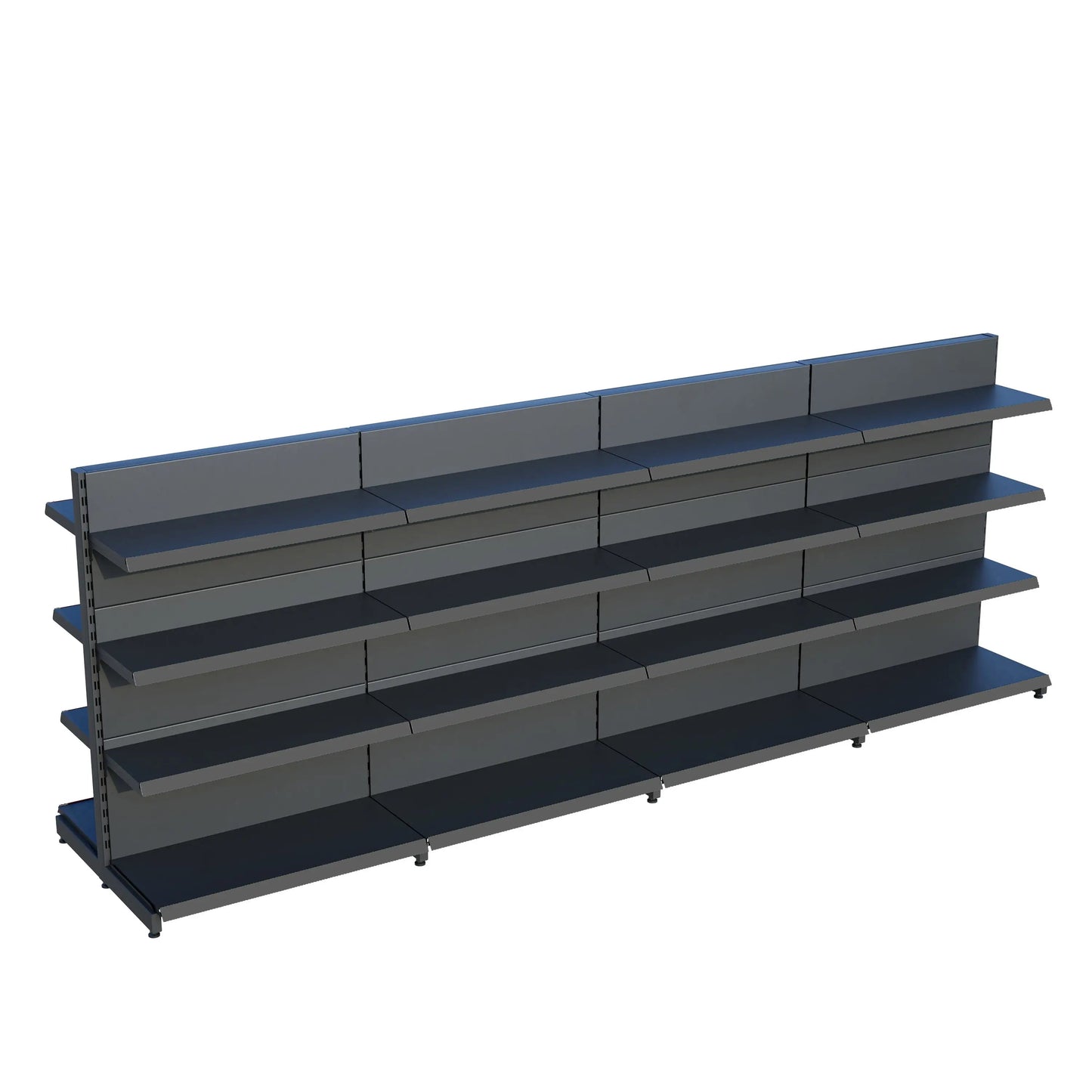 Antrasit Metal Çift Yönlü Orta Reyon 4 Katlı 4'li Birleşik  Market Raf Sistemi | Market Rafı | G360CM Yükseklik H140 CM| Raffar