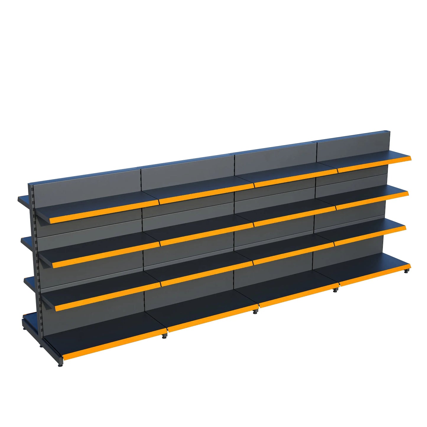 Antrasit Metal Çift Yönlü Orta Reyon 4 Katlı 4'li Birleşik  Market Raf Sistemi | Market Rafı | G360CM Yükseklik H140 CM| Raffar