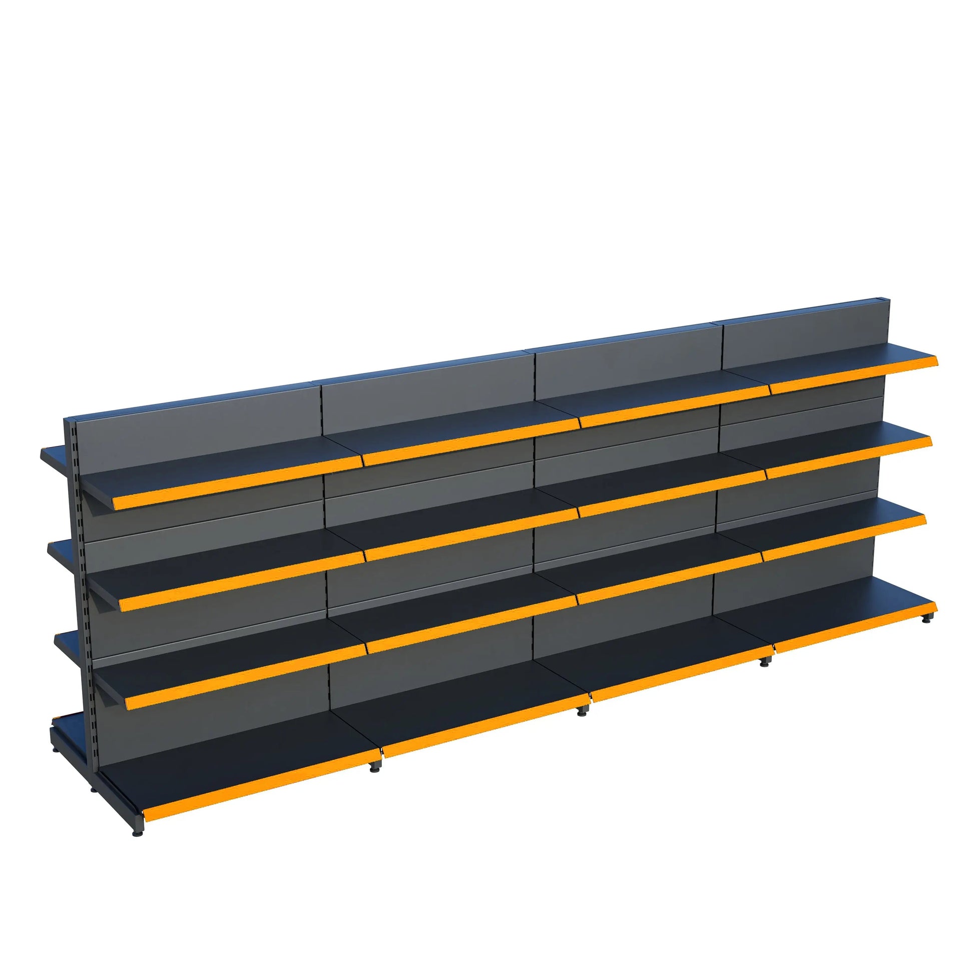 Antrasit Metal Çift Yönlü Orta Reyon 4 Katlı 4'li Birleşik  Market Raf Sistemi | Market Rafı | G360CM Yükseklik H140 CM| Raffar
