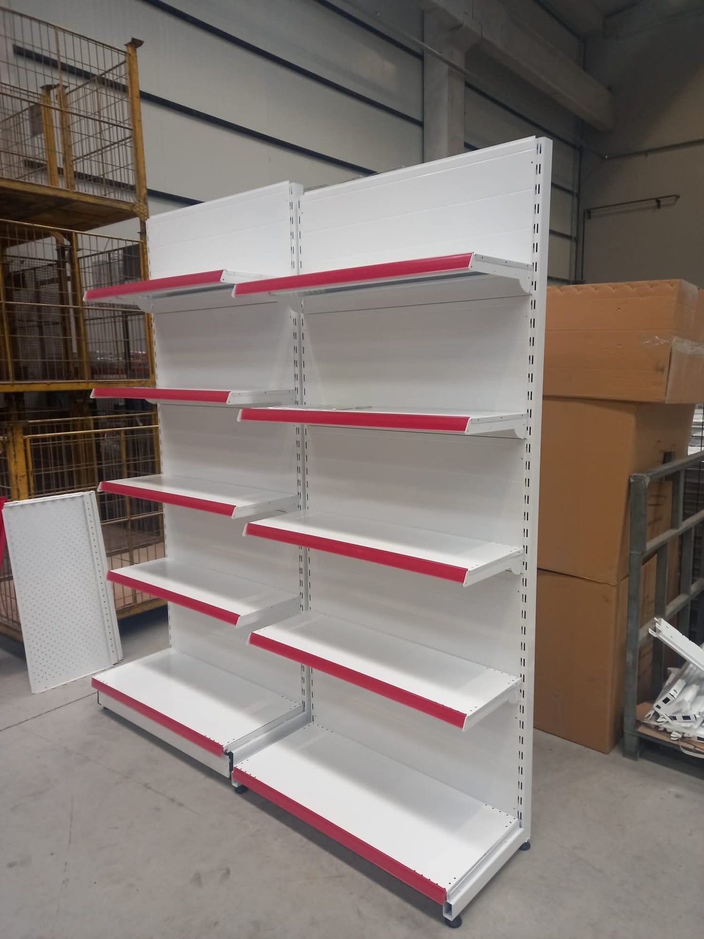 Raft de feronerie perforat – 2 niveluri alb, o singură unitate – L90 × Î220 × A30/40 cm