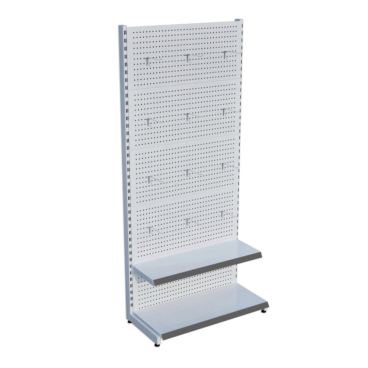 Beyaz Metal Delikli 2 Katlı Market Raf Sistemi | Hırdavat Rafı | G90CM Yükseklik H220 CM|