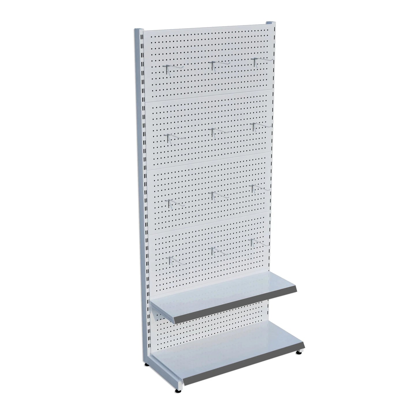 Beyaz Metal Delikli 2 Katlı Market Raf Sistemi | Hırdavat Rafı | G90CM Yükseklik H220 CM| Raffar