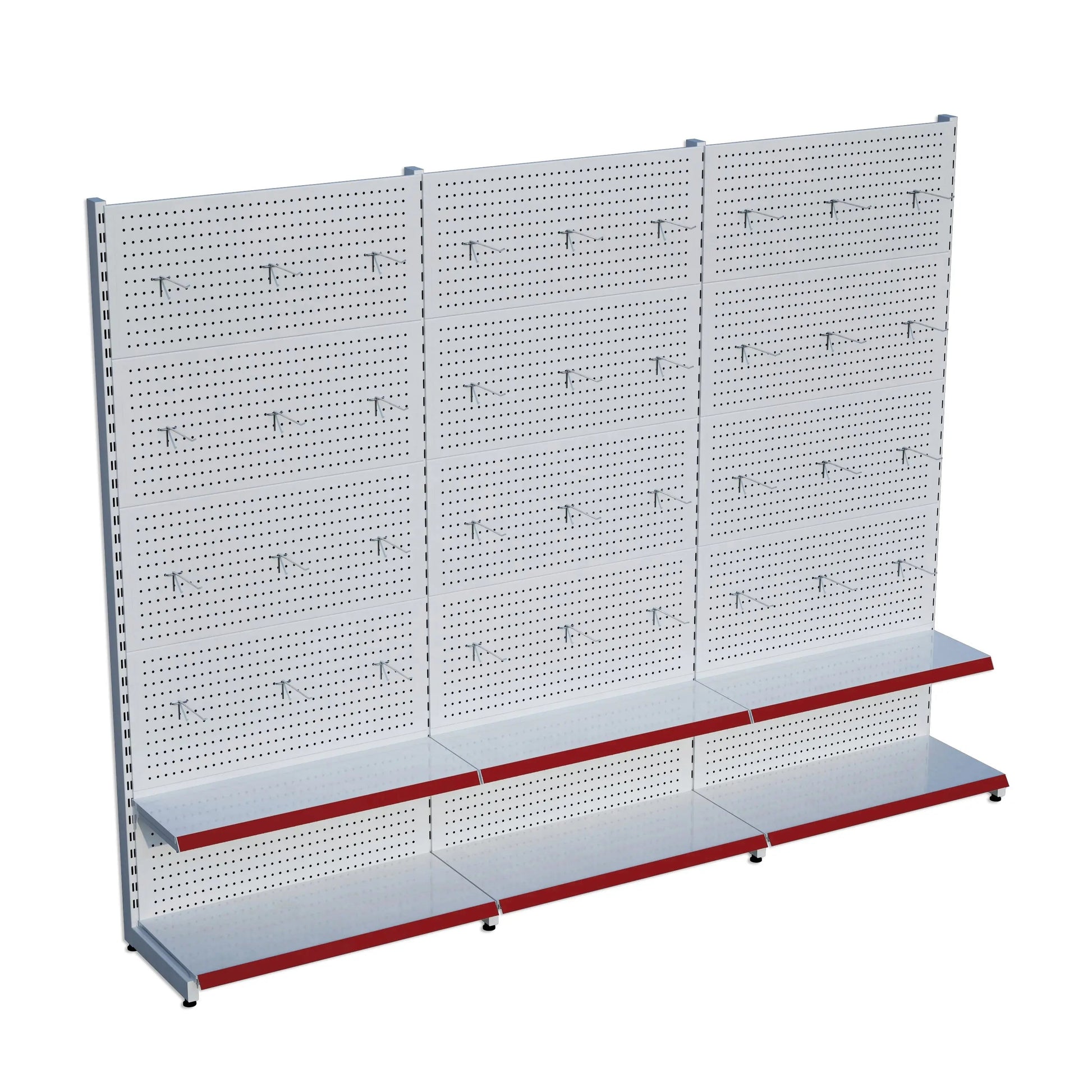 Beyaz Metal Delikli 3'lü Birleşik 2 Katlı Market Raf Sistemi | Hırdavat Rafı |  G270CMYükseklik H220 CM| Raffar