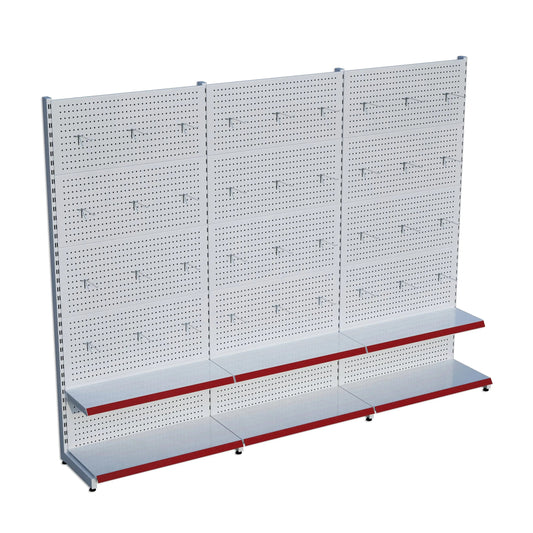 Beyaz Metal Delikli 3'lü Birleşik 2 Katlı Market Raf Sistemi | Hırdavat Rafı |  G270CMYükseklik H220 CM| Raffar