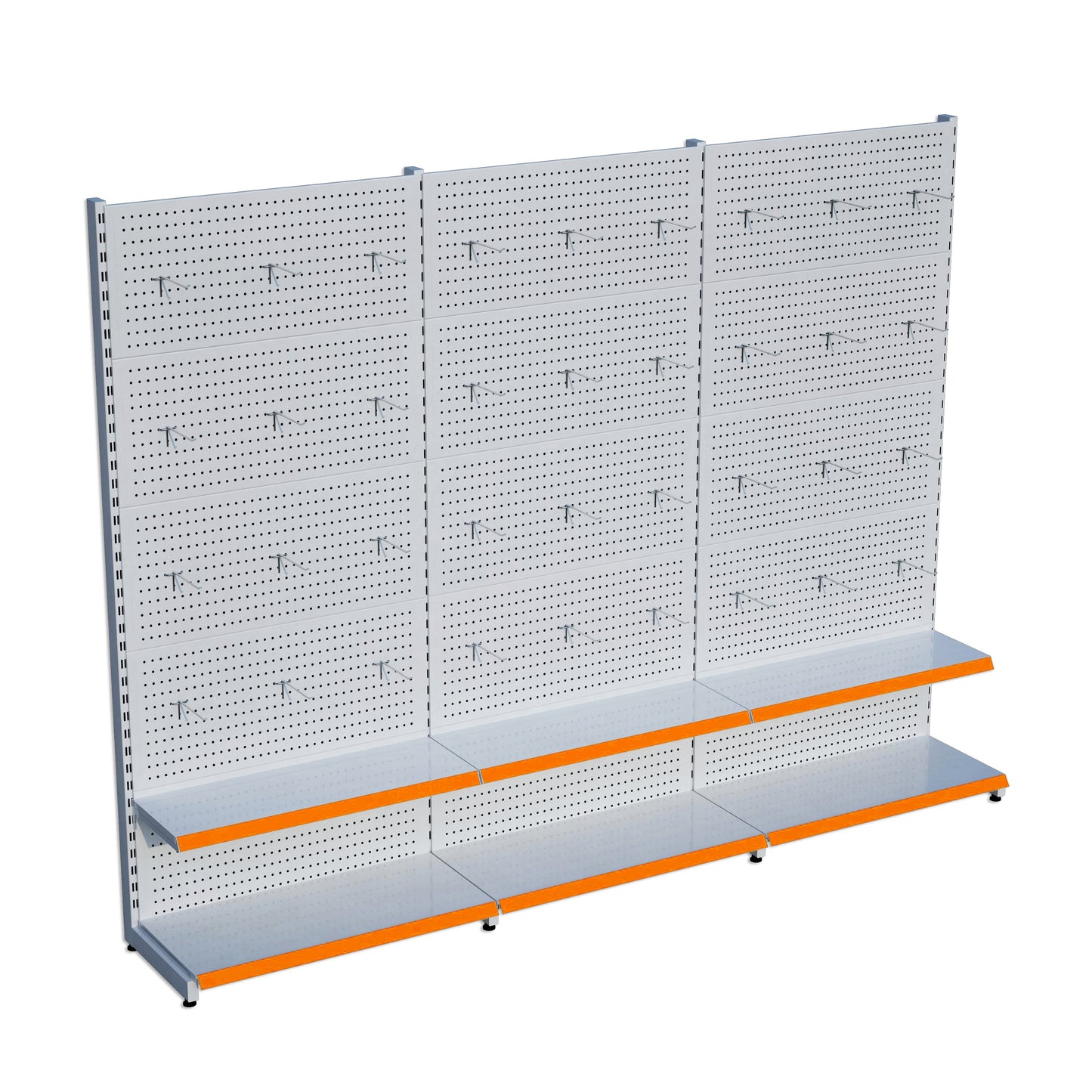 Beyaz Metal Delikli 3'lü Birleşik 2 Katlı Market Raf Sistemi | Hırdavat Rafı |  G270CMYükseklik H220 CM|