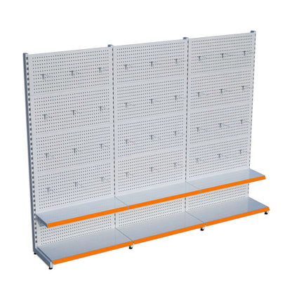 Beyaz Metal Delikli 3'lü Birleşik 2 Katlı Market Raf Sistemi | Hırdavat Rafı |  G270CMYükseklik H220 CM| Raffar
