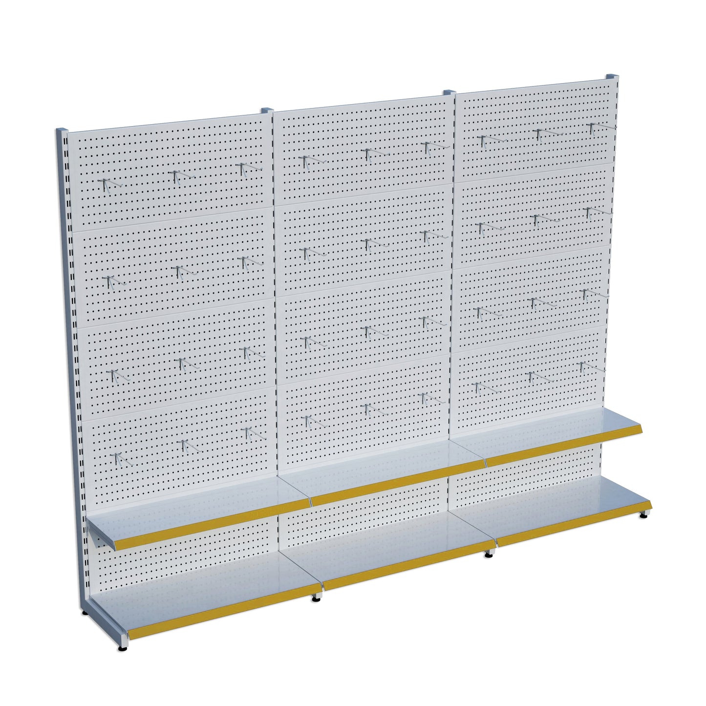 Beyaz Metal Delikli 3'lü Birleşik 2 Katlı Market Raf Sistemi | Hırdavat Rafı |  G270CMYükseklik H220 CM|