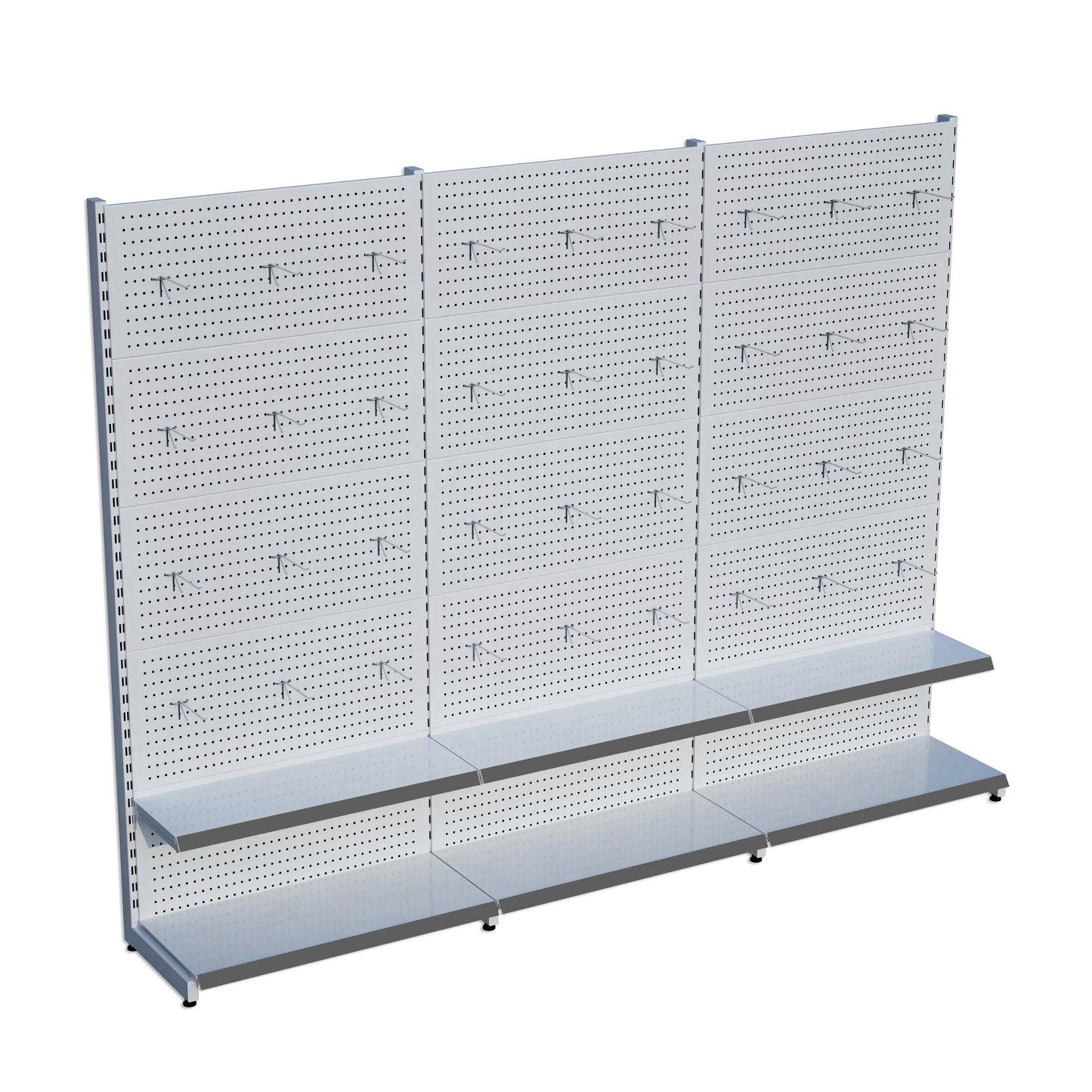 Beyaz Metal Delikli 3'lü Birleşik 2 Katlı Market Raf Sistemi | Hırdavat Rafı |  G270CMYükseklik H220 CM|