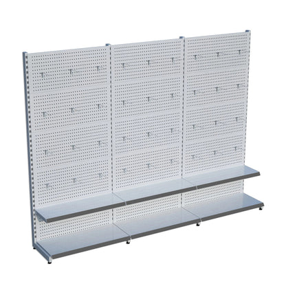 Beyaz Metal Delikli 3'lü Birleşik 2 Katlı Market Raf Sistemi | Hırdavat Rafı |  G270CMYükseklik H220 CM| Raffar