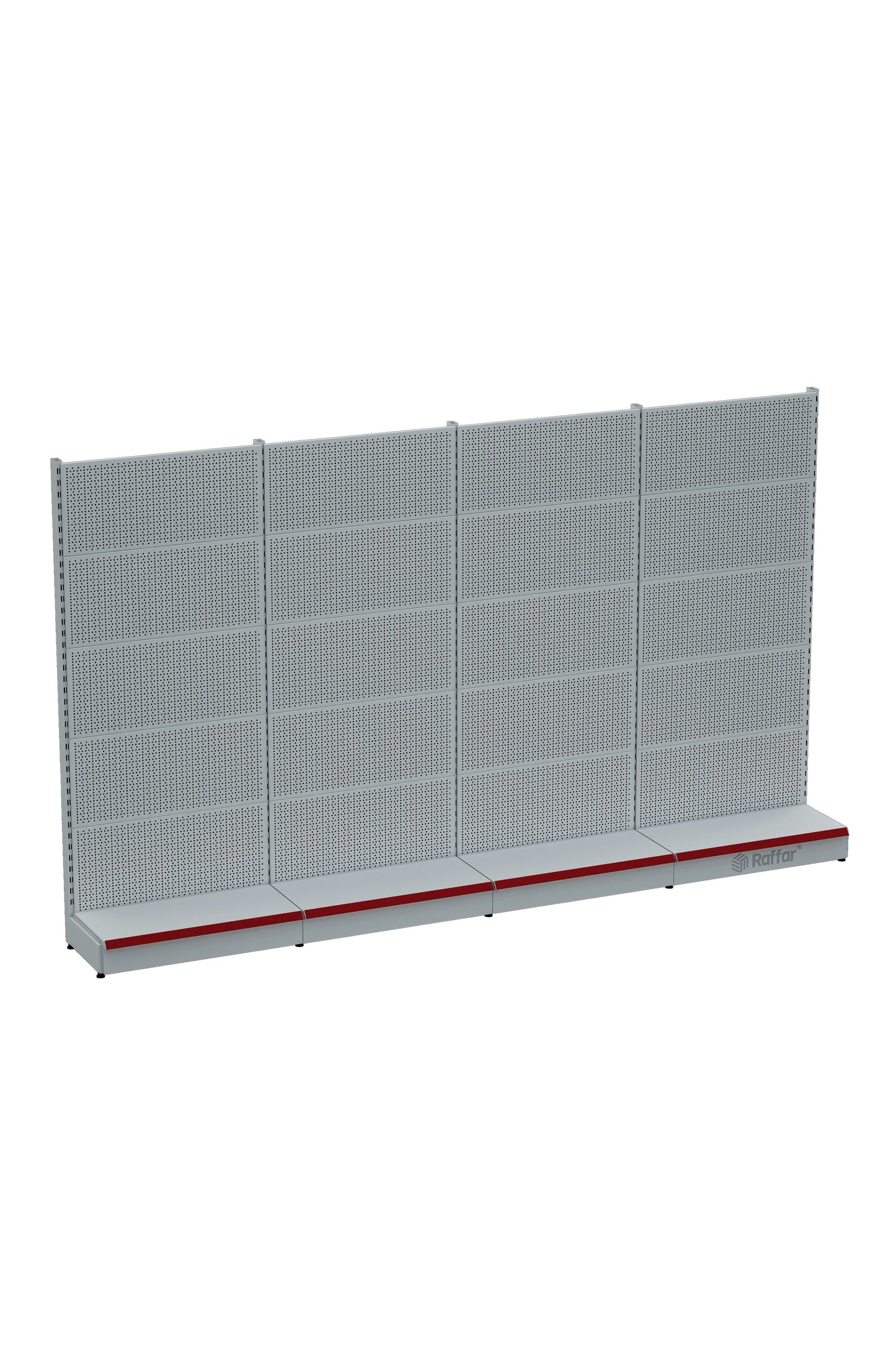 Bazalı Delikli Hırdavat Rafı – Beyaz, 4 Ünite – W360 × H220 × D30/40 cm