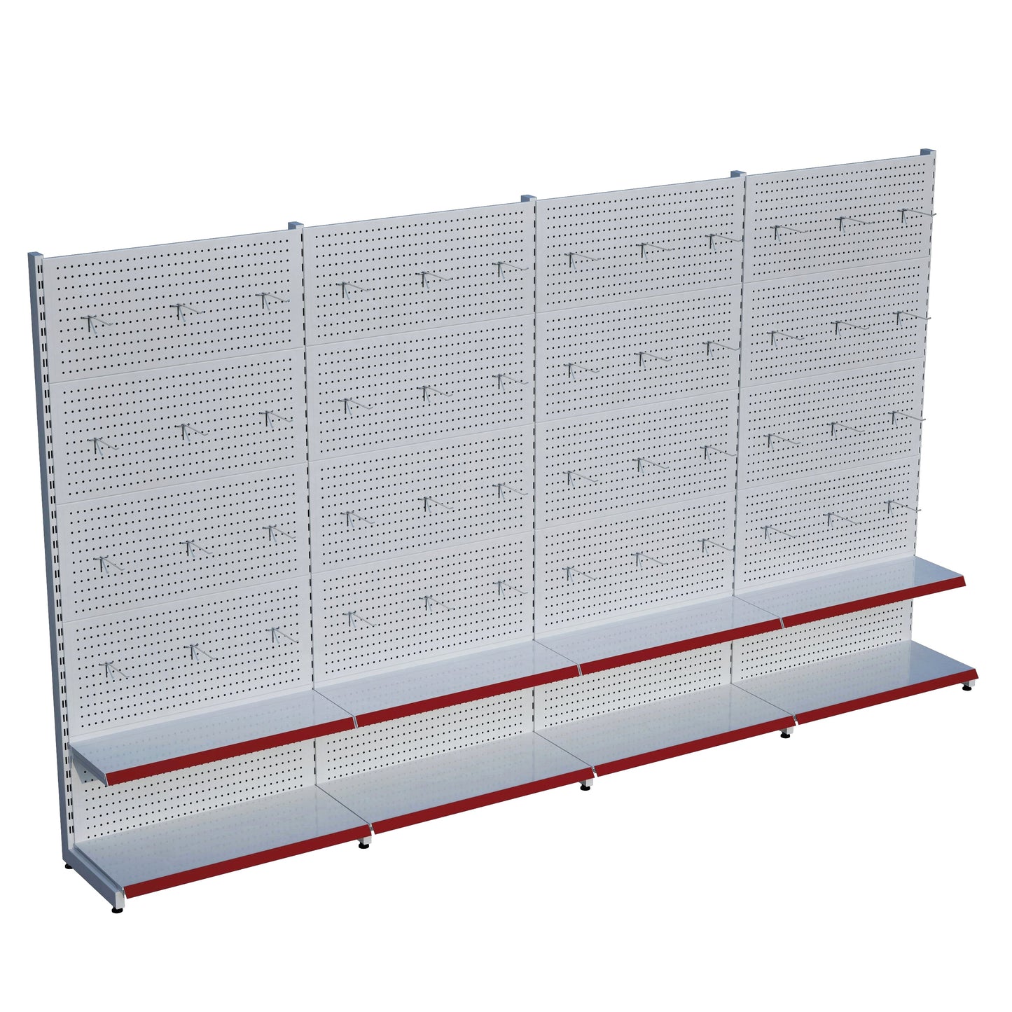 Beyaz Renk Metal 4'lü Birleşik 2 Katlı Market Raf Sistemi | Market Rafı | G360CM Yükseklik H220 CM|