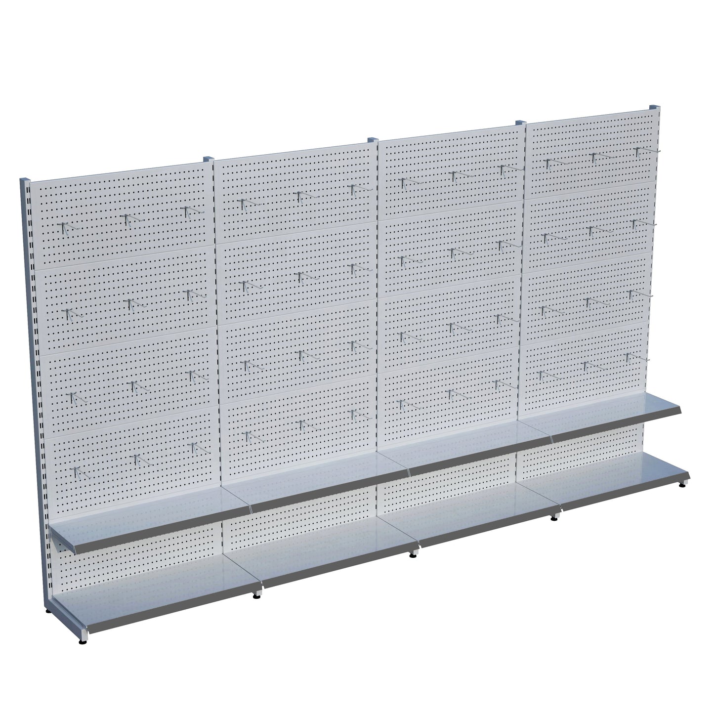 Beyaz Renk Metal 4'lü Birleşik 2 Katlı Market Raf Sistemi | Market Rafı | G360CM Yükseklik H220 CM|