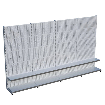 Beyaz Renk Metal 4'lü Birleşik 2 Katlı Market Raf Sistemi | Market Rafı | G360CM Yükseklik H220 CM| Raffar