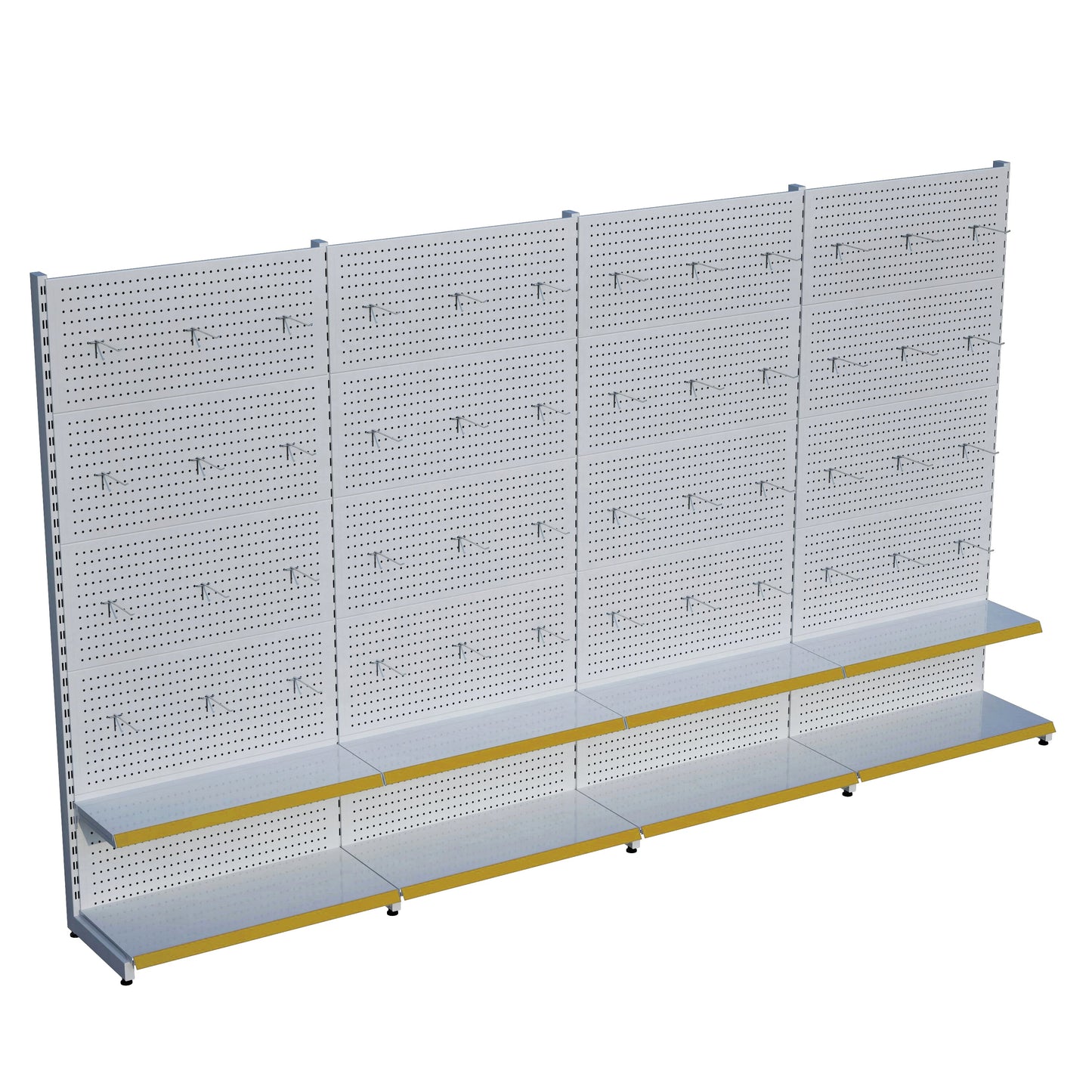 Beyaz Renk Metal 4'lü Birleşik 2 Katlı Market Raf Sistemi | Market Rafı | G360CM Yükseklik H220 CM|