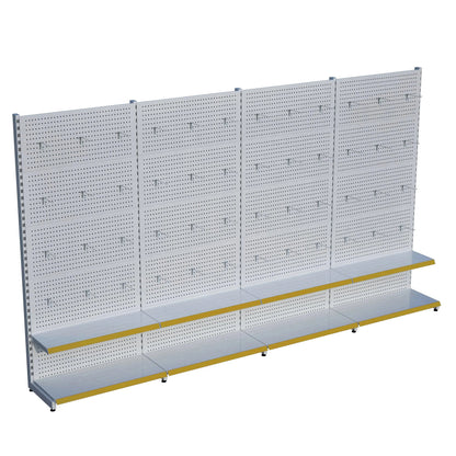 Beyaz Renk Metal 4'lü Birleşik 2 Katlı Market Raf Sistemi | Market Rafı | G360CM Yükseklik H220 CM| Raffar