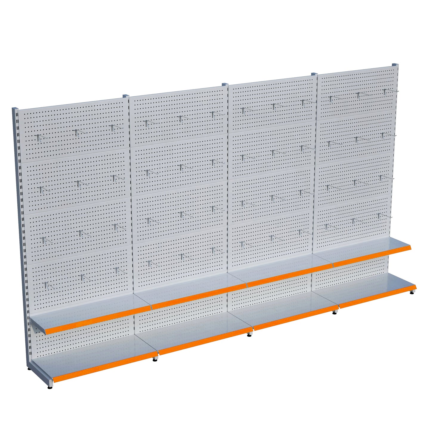 Beyaz Renk Metal 4'lü Birleşik 2 Katlı Market Raf Sistemi | Market Rafı | G360CM Yükseklik H220 CM|