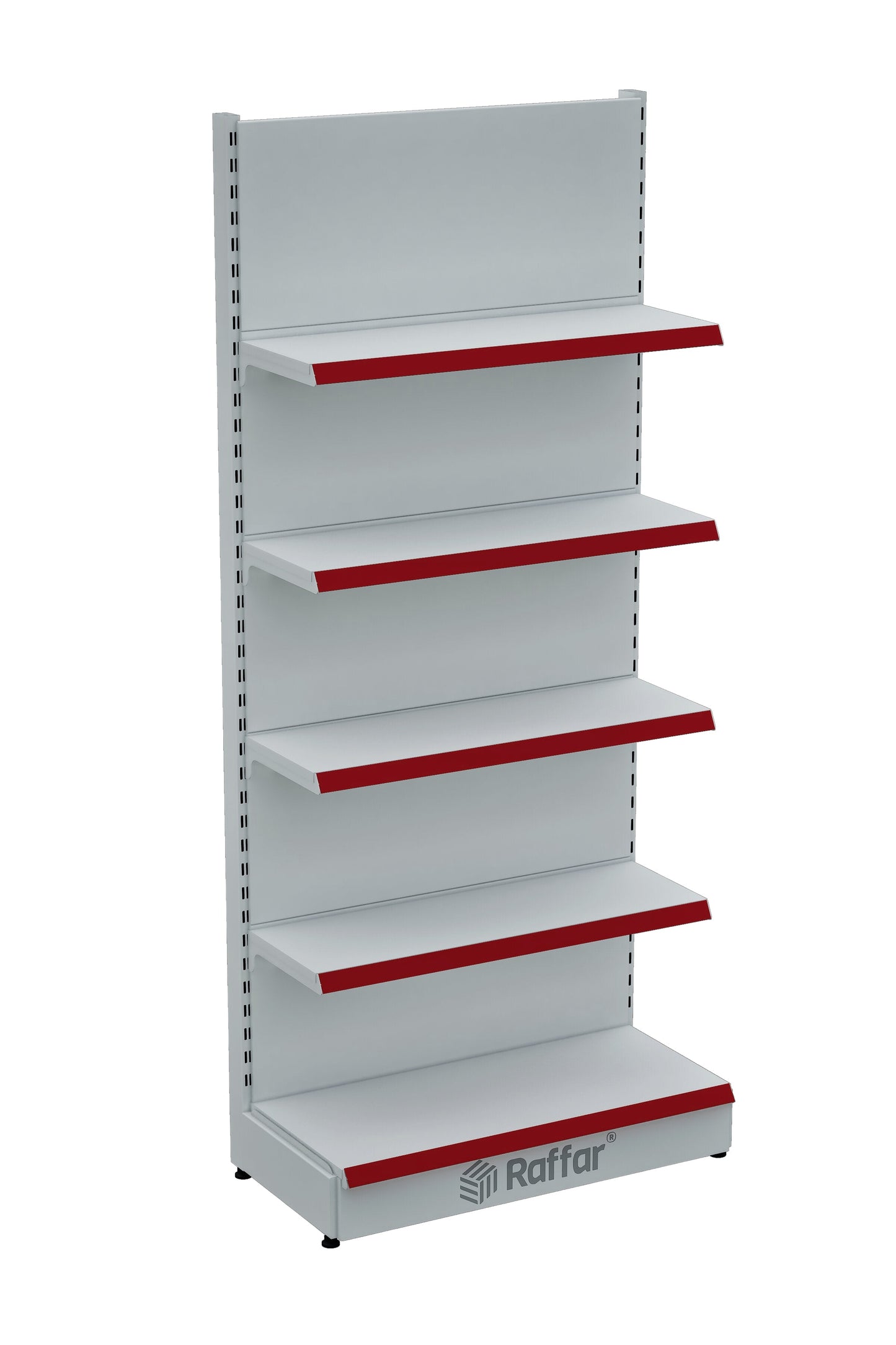 Bazalı Market Duvar Rafı – 5 Katlı Beyaz, Tek Ünite – W90 × H220 × D30/40 cm