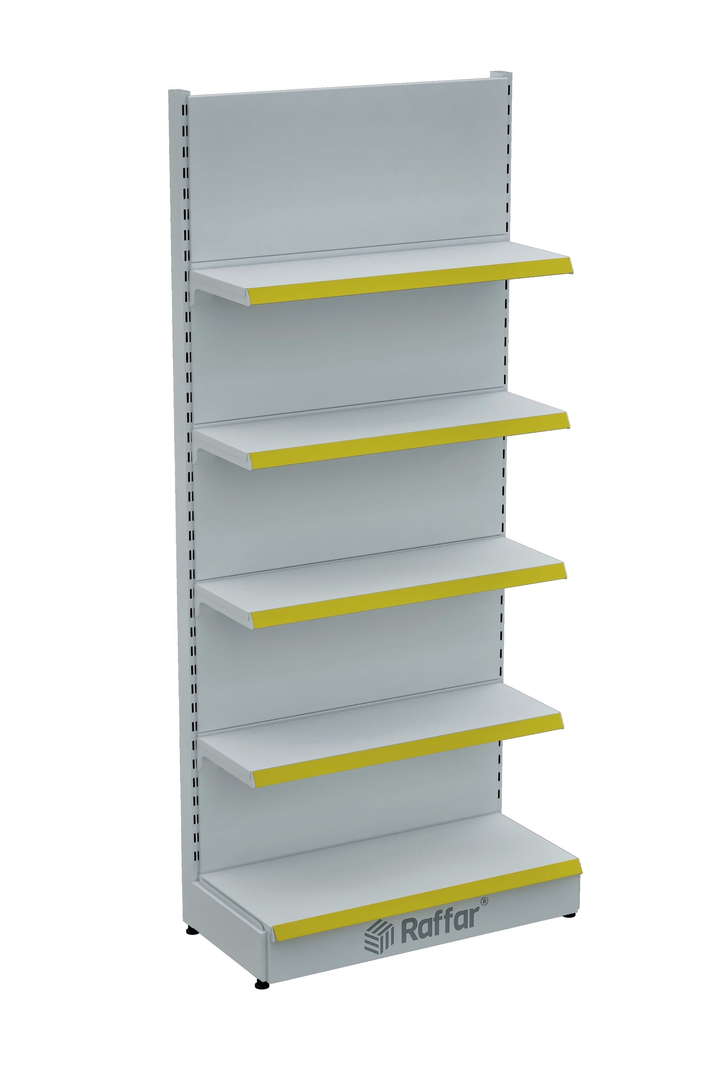 Bazalı Market Duvar Rafı – 5 Katlı Beyaz, Tek Ünite – W90 × H220 × D30/40 cm