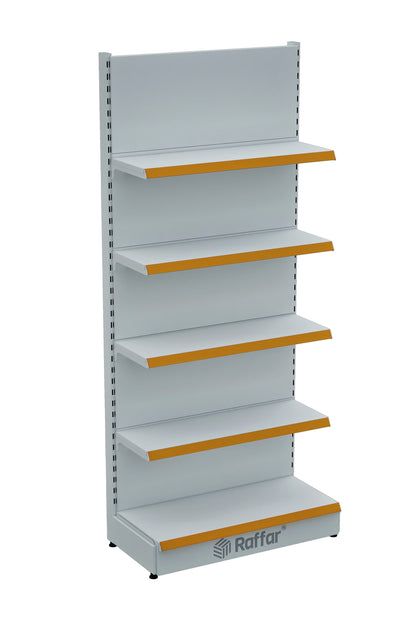 Bazalı Market Duvar Rafı – 5 Katlı Beyaz, Tek Ünite – W90 × H220 × D30/40 cm