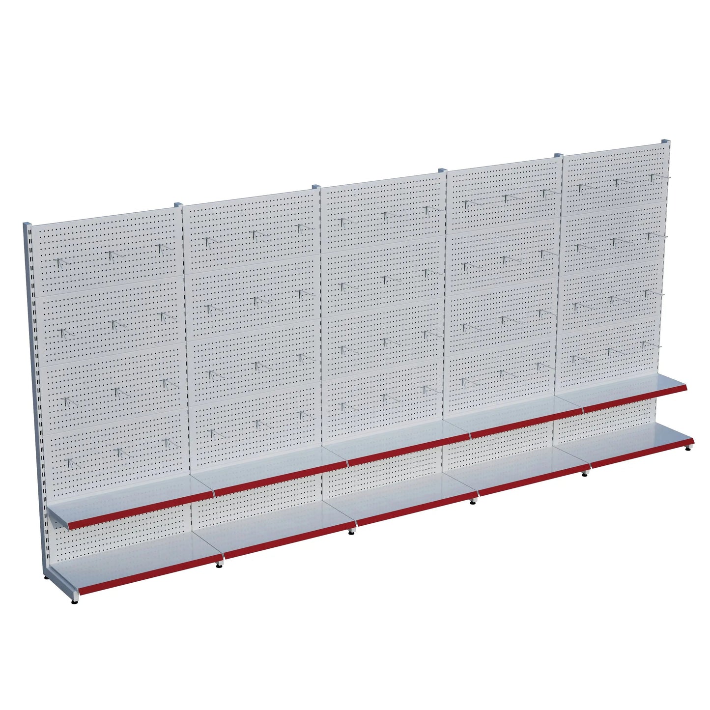 Beyaz Delikli Metal 5Lİ Birleşik 2 Katlı Market Raf Sistemi | Hırdavat Rafı | G450CM Yükseklik H220 CM| Raffar