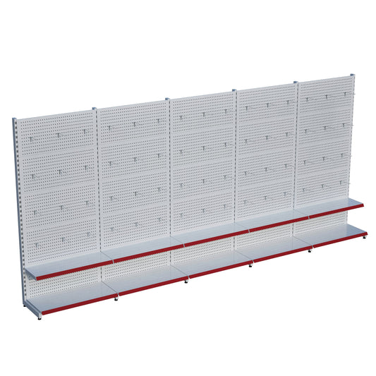 Beyaz Delikli Metal 5Lİ Birleşik 2 Katlı Market Raf Sistemi | Hırdavat Rafı | G450CM Yükseklik H220 CM|