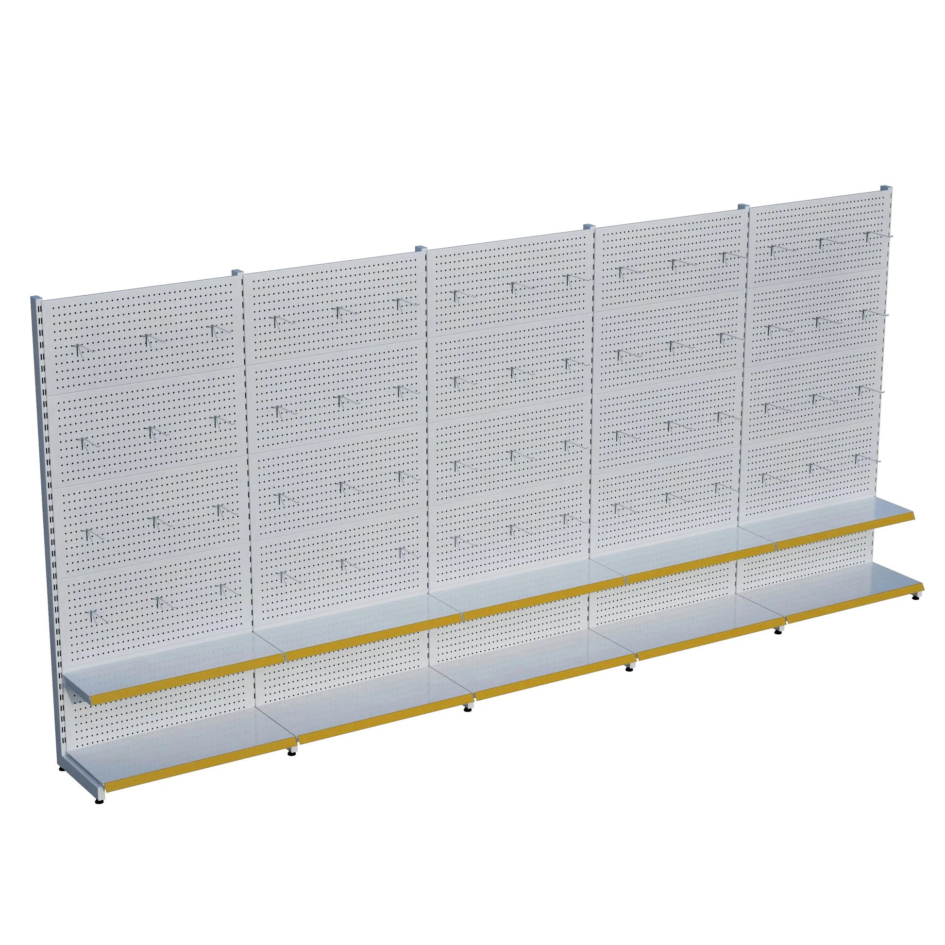 Beyaz Delikli Metal 5Lİ Birleşik 2 Katlı Market Raf Sistemi | Hırdavat Rafı | G450CM Yükseklik H220 CM| Raffar