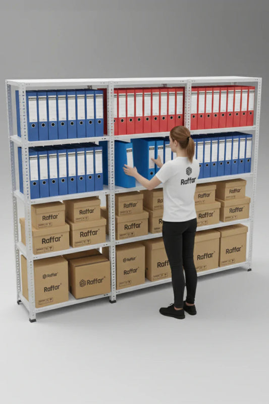 Galvaniz 5 Katlı 3Lü Birleşik Arşiv Raf Sistemi - Çelik Raf - Metal Raf