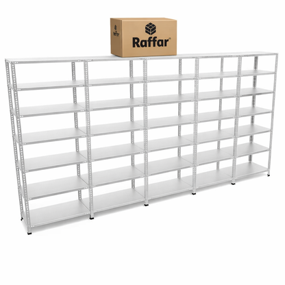 Galvaniz 7 Katlı 5Li Birleşik Arşiv Raf Sistemi - Çelik Raf - Metal Raf RAFFAR7KATLI5LI