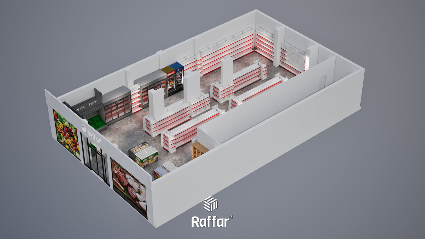 Şapkalı ve Bazalı Delikli Hırdavat Rafı – Beyaz, 2 Ünite – W180 × H220 × D30/40 cm