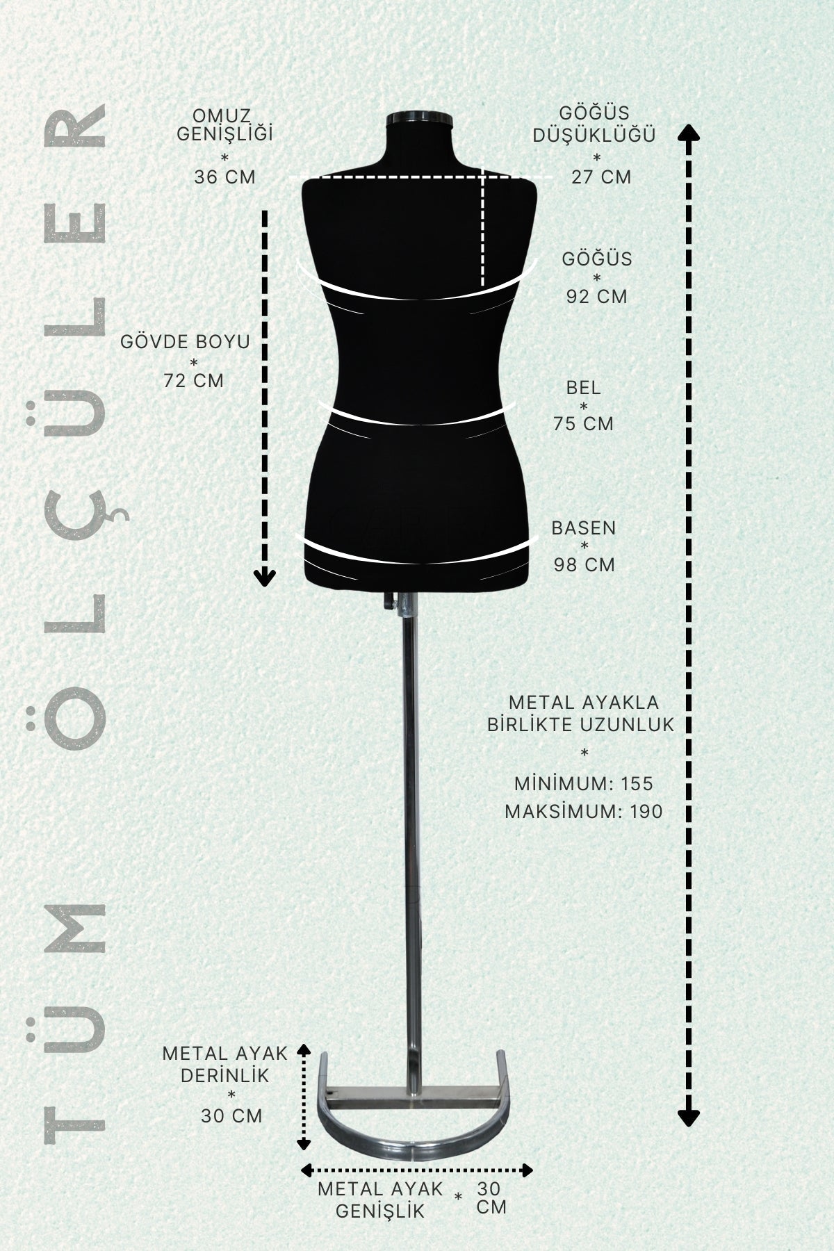 Terzi Mankeni Süngerli Prova Mankeni Siyah Kumaş Kaplamalı 40 Beden