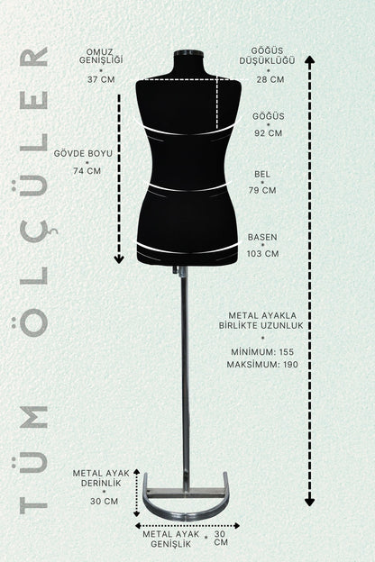 Terzi Mankeni Süngerli Prova Mankeni Siyah Kumaş Kaplamalı 42 Beden