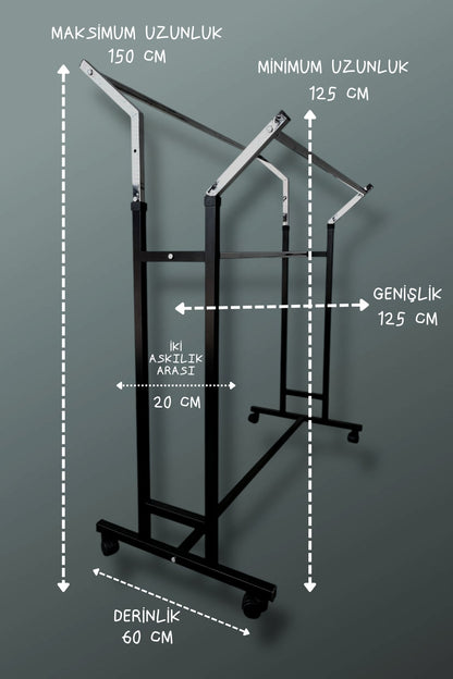 V Ayarlı Askılık Ayarlanabilir Krom Giysi Ve Elbise Askılığı Tekerlekli Mağaza Askılığı