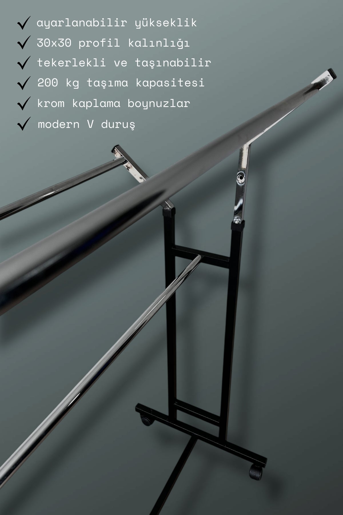 V Ayarlı Askılık Ayarlanabilir Krom Giysi Ve Elbise Askılığı Tekerlekli Mağaza Askılığı